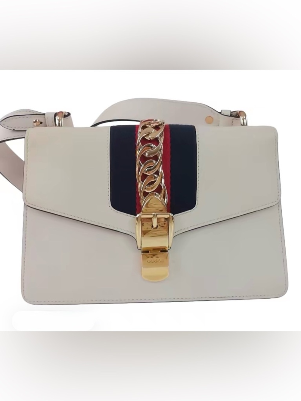 Gucci Cream Leather Bag with Gold Logo Clasp